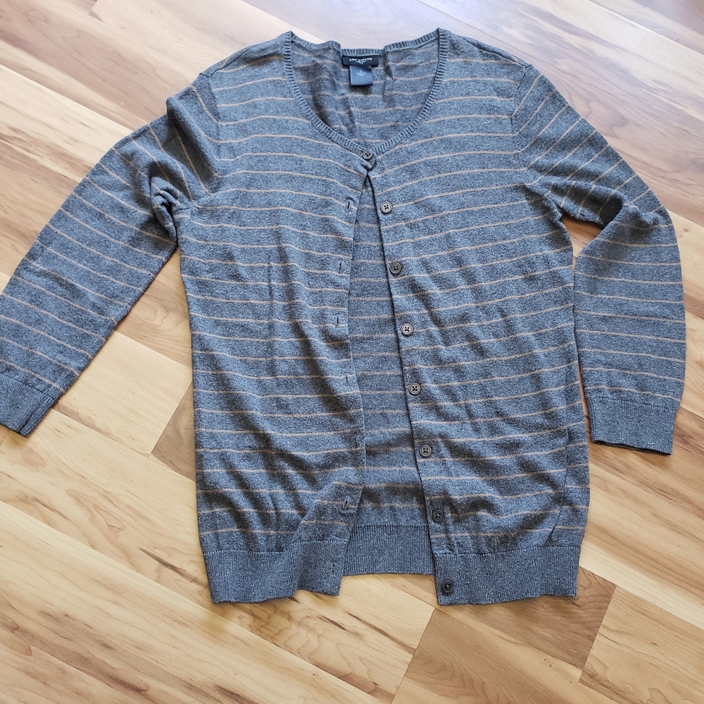 Ann Taylor factory gray brown striped cardigan sweater Size Small
